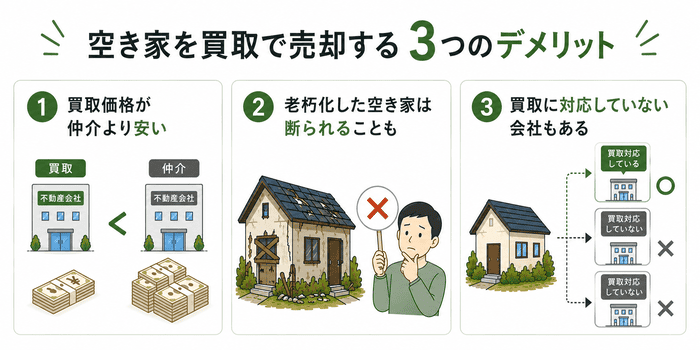 空き家を買取で売却する3つのデメリット